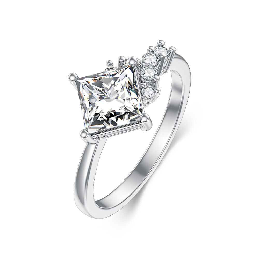 10K White Gold Princess Shaped Moissanite Wedding Ring-1