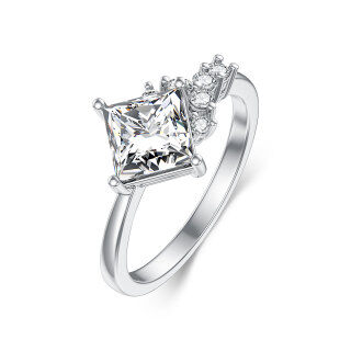 10K White Gold Princess Shaped Moissanite Wedding Ring-17