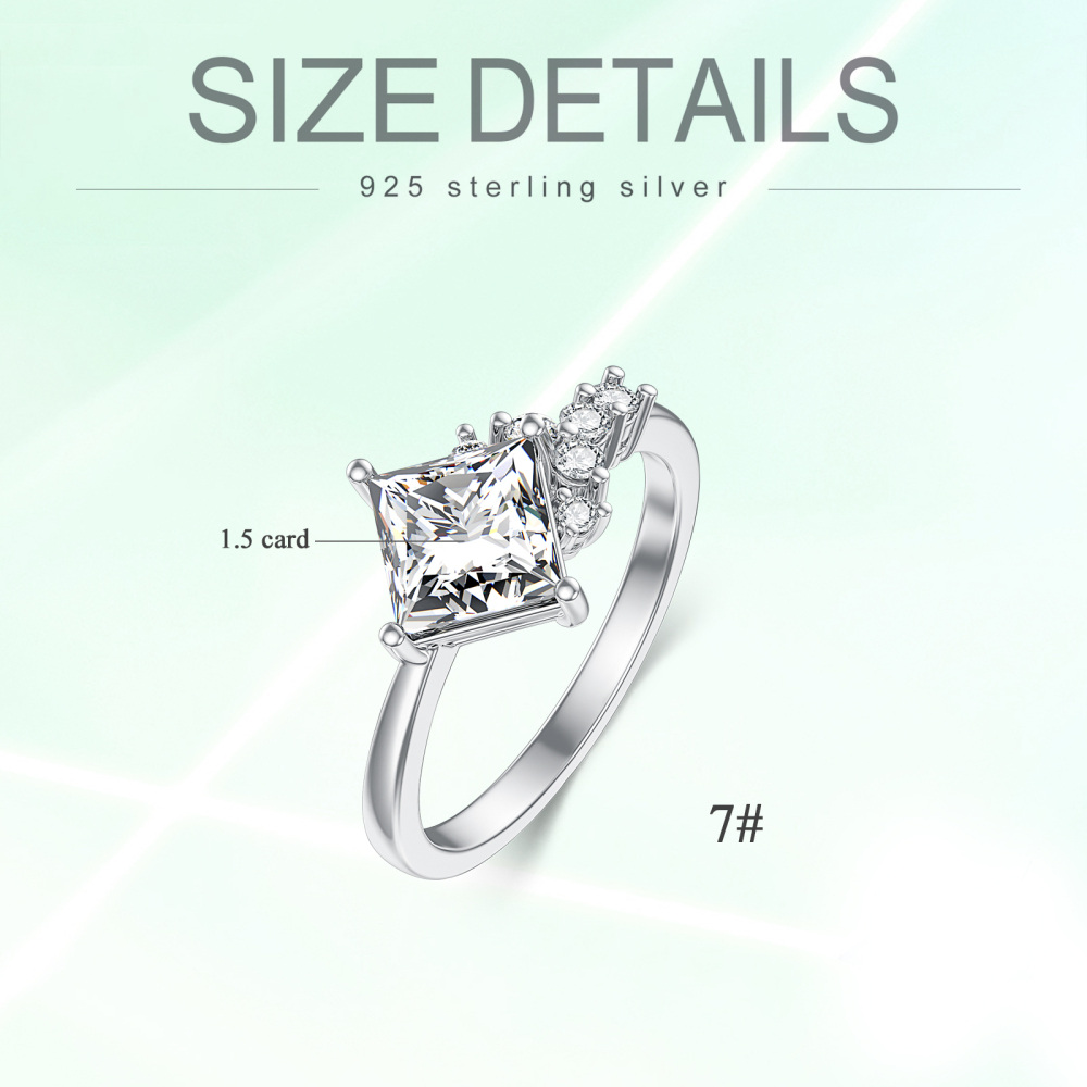 10K White Gold Princess Shaped Moissanite Wedding Ring-5