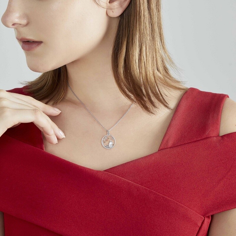 قلادة بحلية يقطين ودائرية وجمجمة وشبح من الذهب الأبيض عيار 10K-2