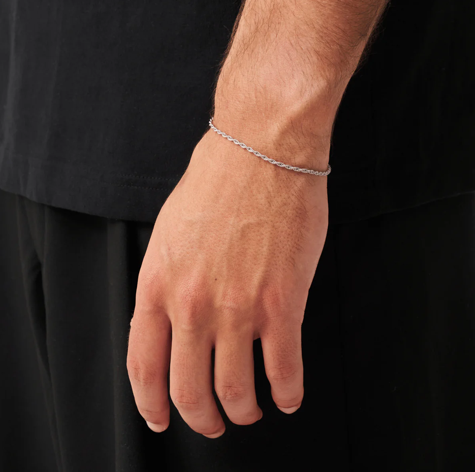 14K White Gold Rope Chain Bracelet 2mm-2
