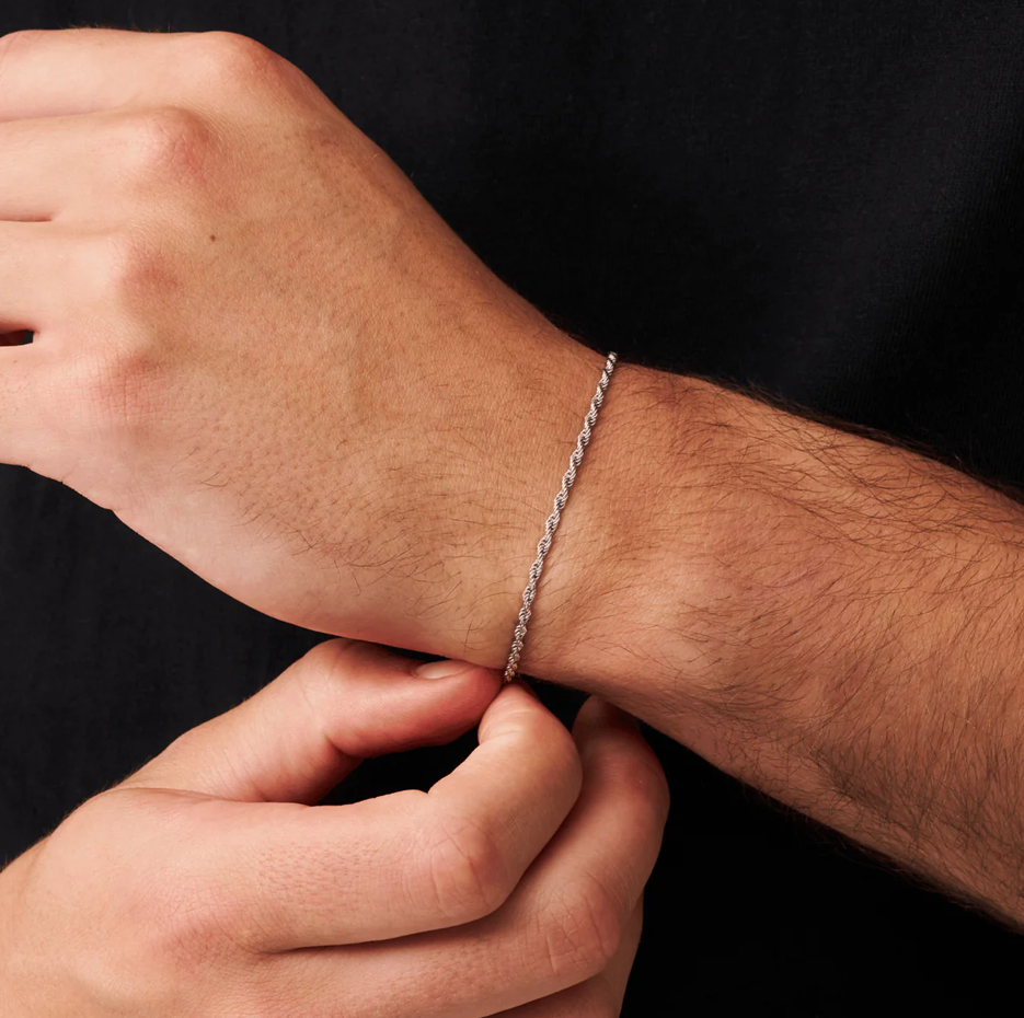14K White Gold Rope Chain Bracelet 2mm-3