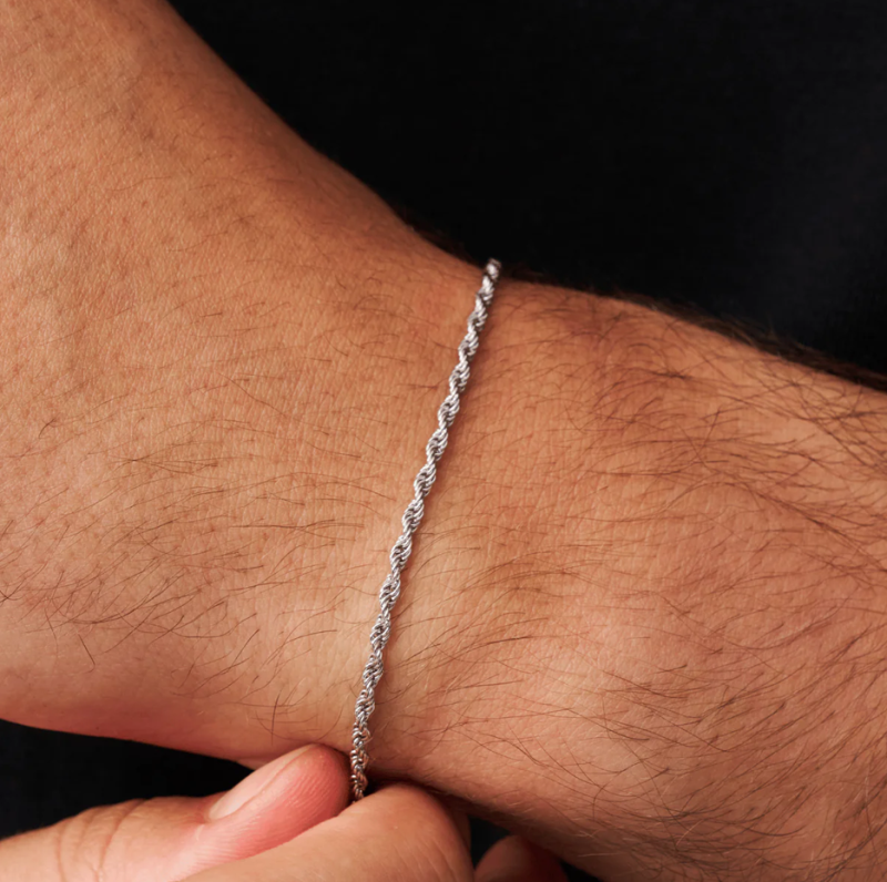 Pulsera de cadena de oro blanco de 10 quilates con forma de cuerda de 2 mm-4