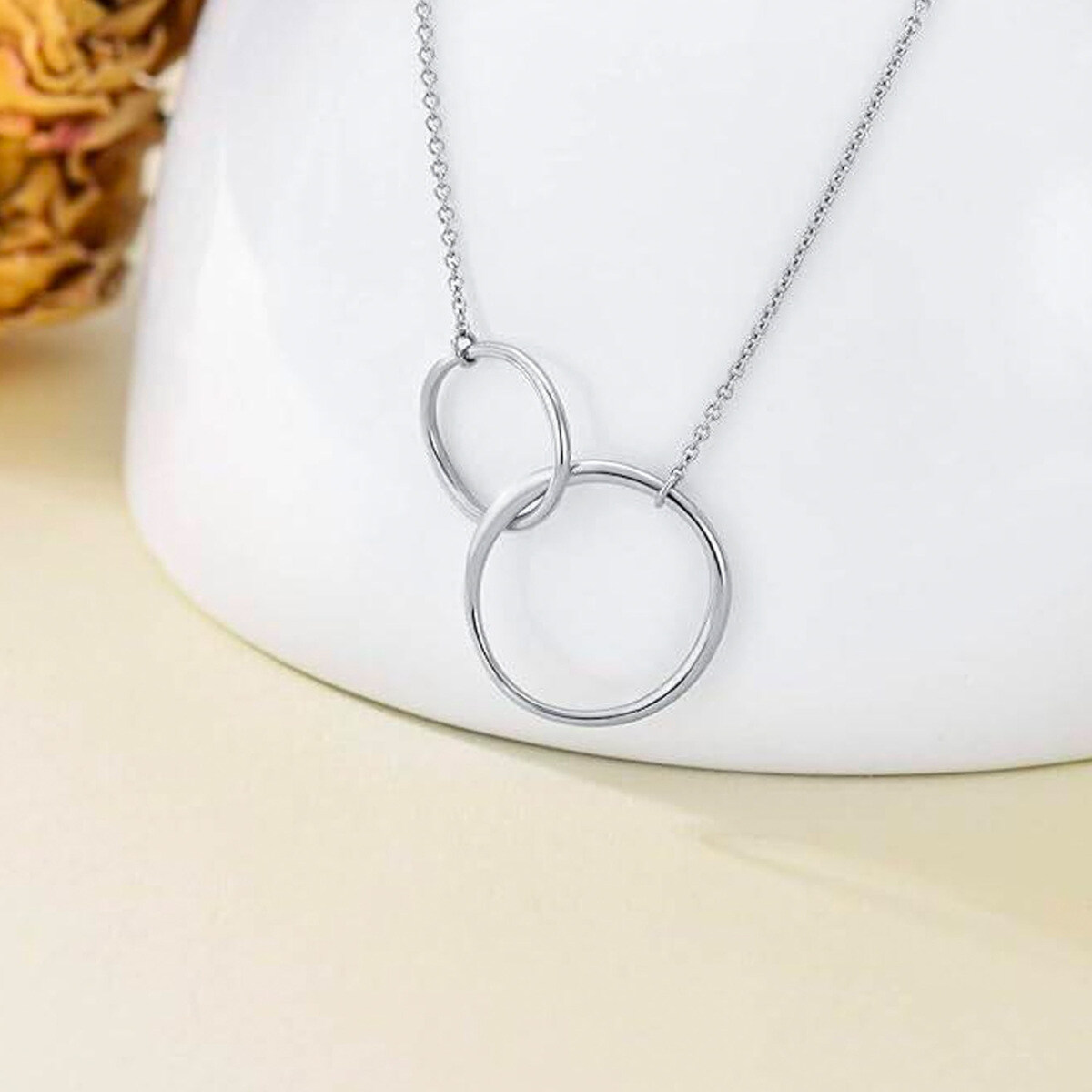 Collier à pendentif rond en or blanc 14K-3