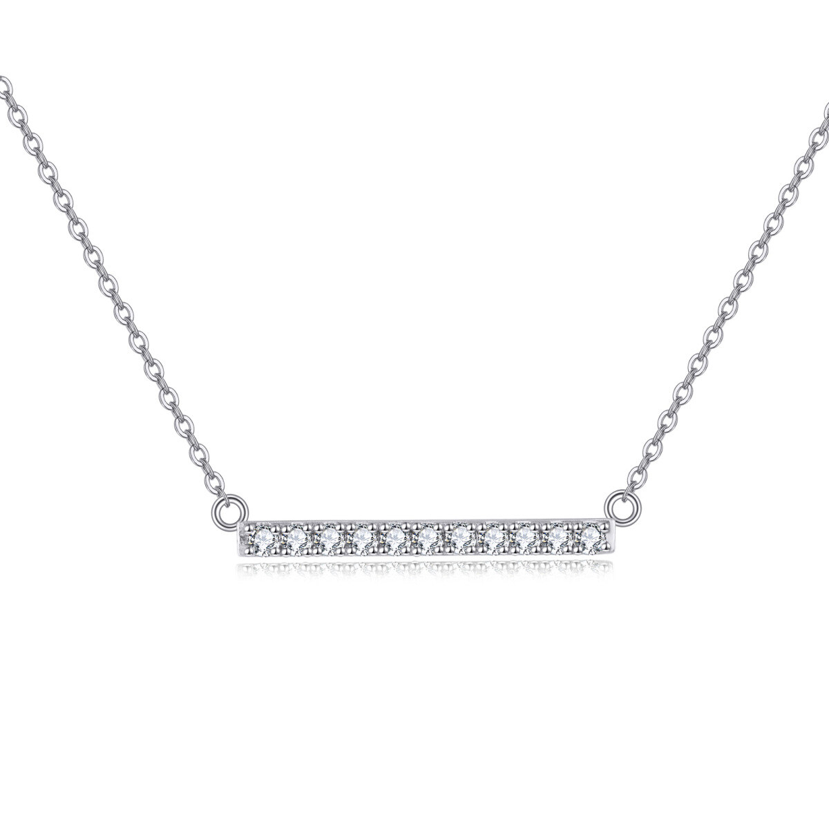 Collar con barra de circonita cúbica de corte redondo en oro blanco de 14 quilates-1