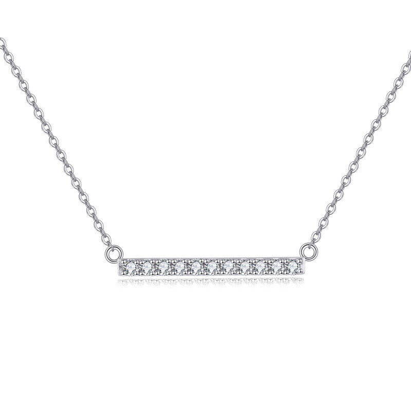 10K White Gold Round Cut Cubic Zirconia Bar Necklace-5