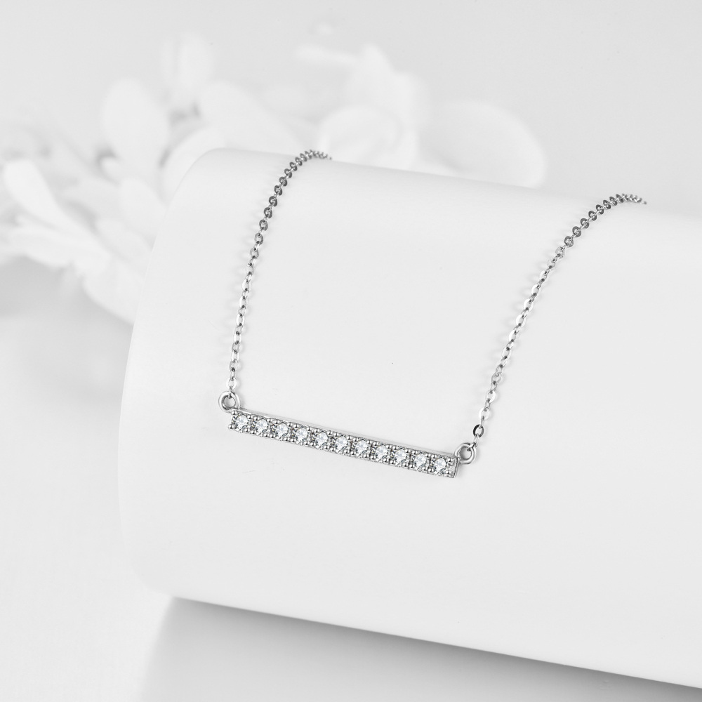 10K White Gold Round Cut Cubic Zirconia Bar Necklace-3
