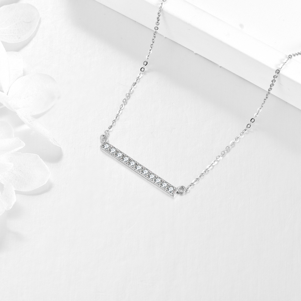 10K White Gold Round Cut Cubic Zirconia Bar Necklace-4
