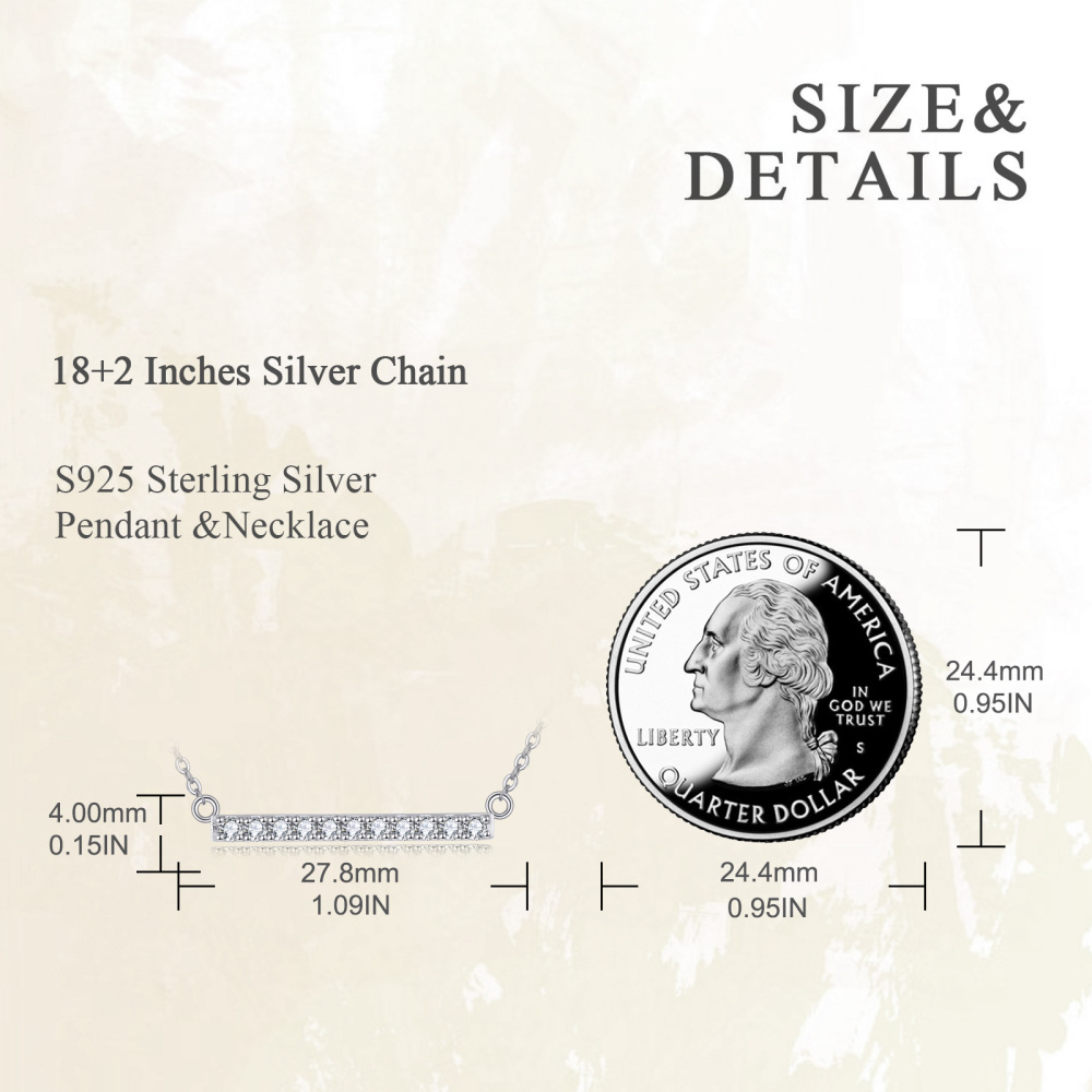 10K White Gold Round Cut Cubic Zirconia Bar Necklace-5