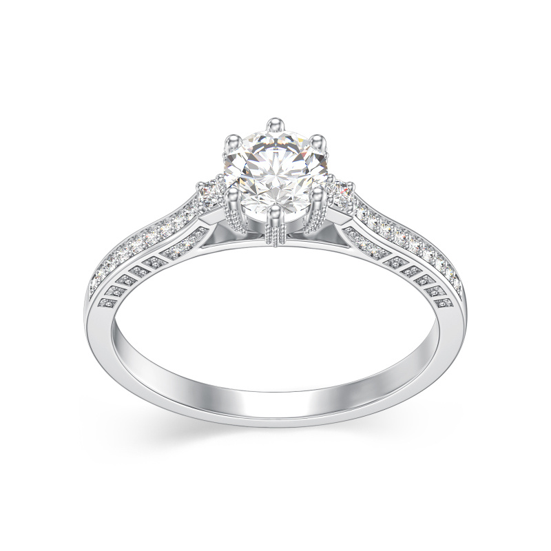 Bague de fiançailles en or blanc 18K avec diamant moissanite taillé rond-1