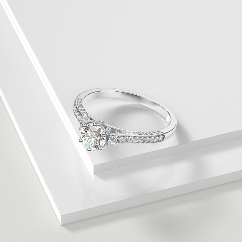 Bague de fiançailles en or blanc 18K avec diamant moissanite taillé rond-3