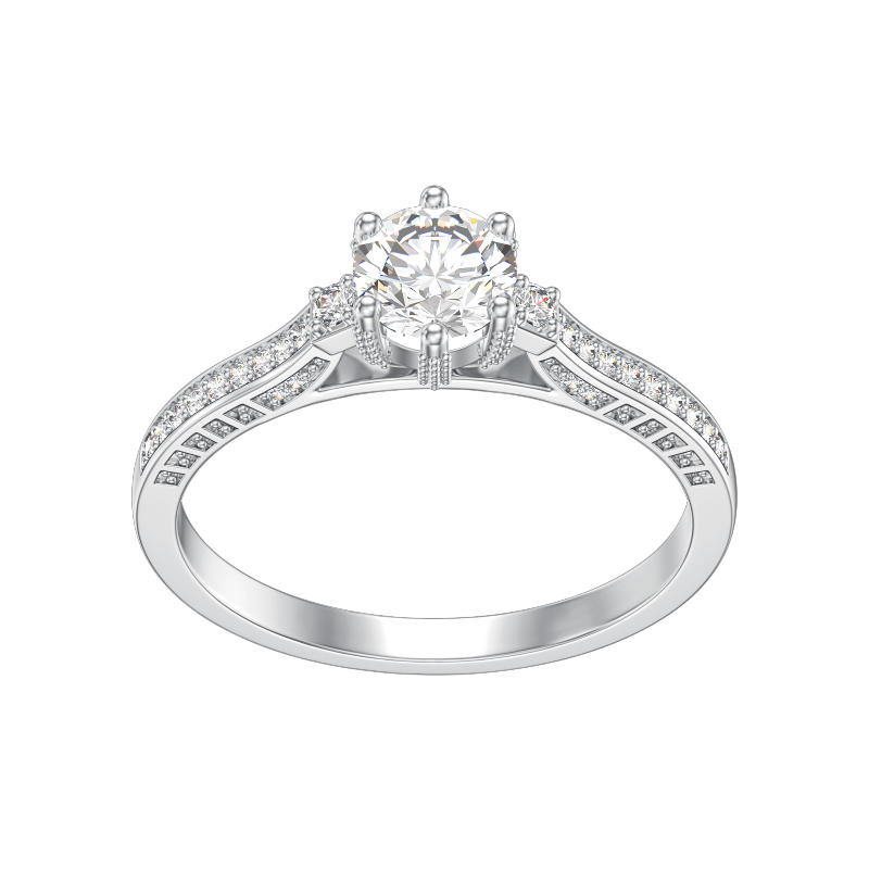 Bague de fiançailles en or blanc 18K avec diamant moissanite taillé rond-5