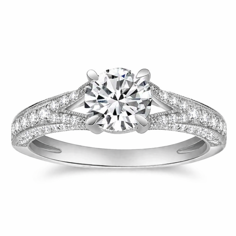 14K White Gold Round Cut Moissanite Engagement Ring-9