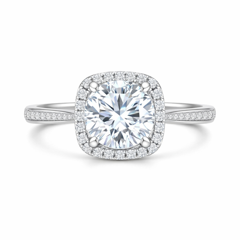 10K Or Blanc Bague de Fiançailles en Moissanite à Coupe Ronde-1