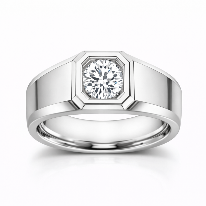 14K White Gold Round Cut Moissanite Men's Band for Men-12