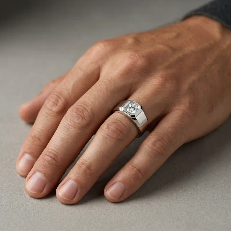 14K White Gold Round Cut Moissanite Men's Band for Men-2