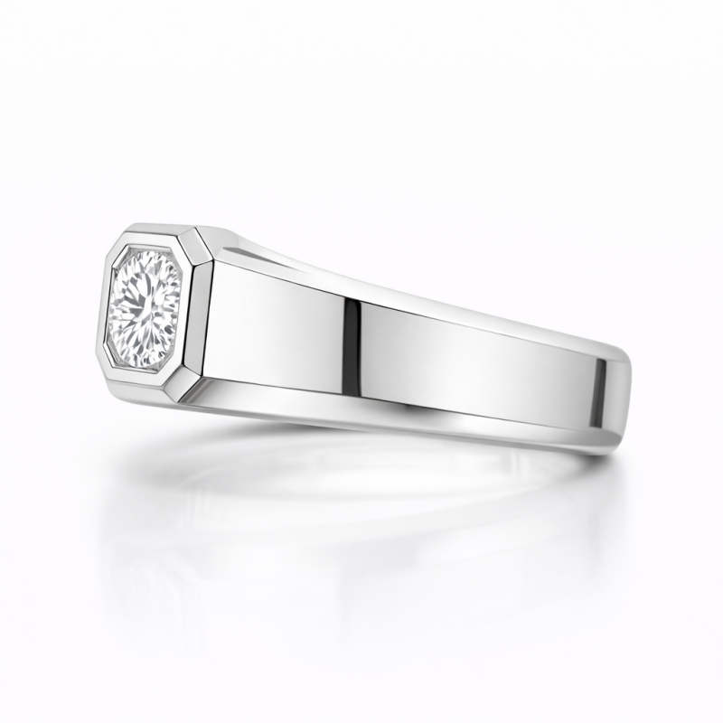 14K White Gold Round Cut Moissanite Men's Band for Men-3