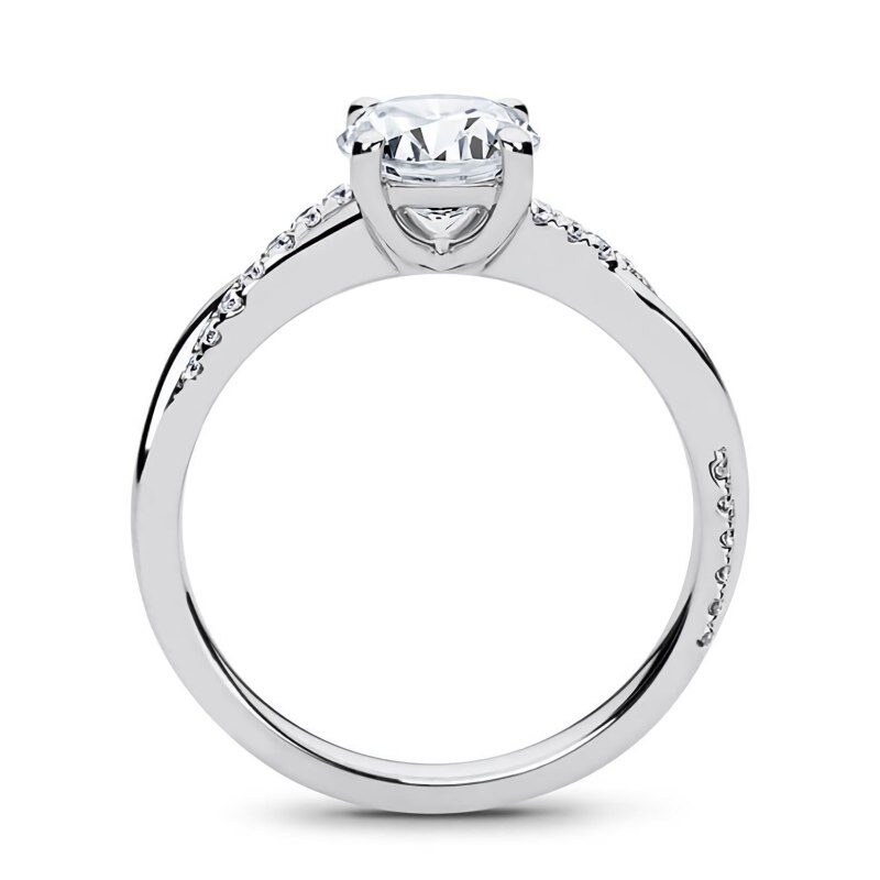 14K White Gold Round Cut Moissanite Personalized Engraving & Infinity Symbol Engagement Ring-3
