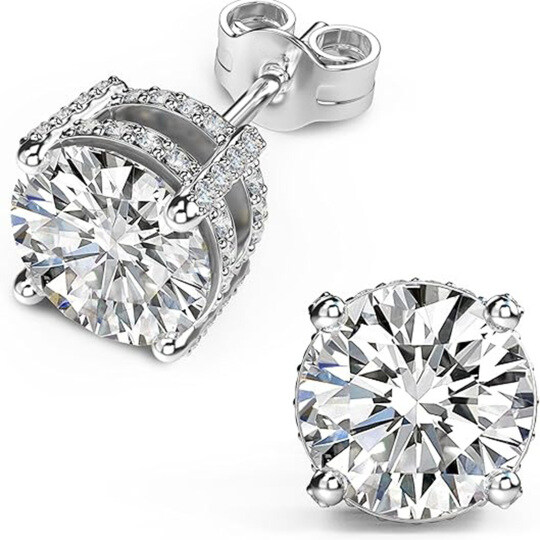 14K White Gold Round Cut Moissanite Stud Earrings