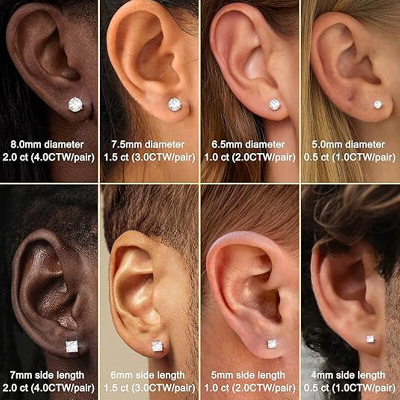 Boucles d'oreilles clou en or blanc 14K à taille ronde en moissanite-3