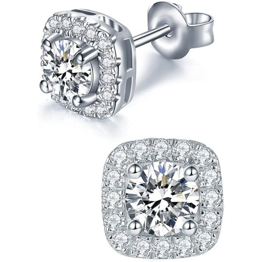 14K White Gold Round Cut Moissanite Stud Earrings