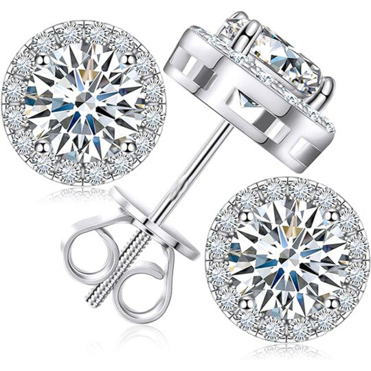 10K White Gold Round Cut Moissanite Stud Earrings