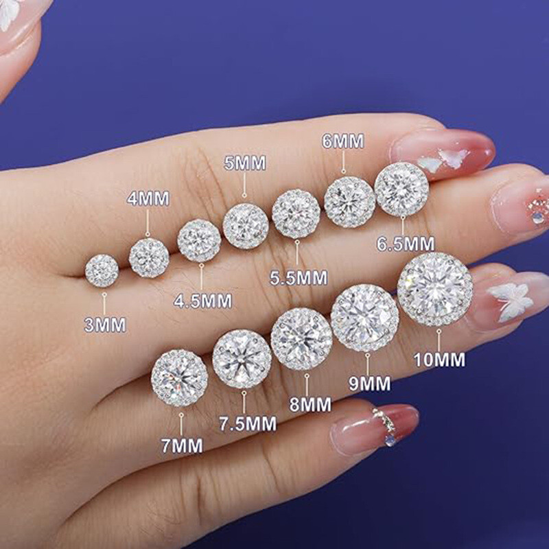 10K Weißgold-Rundschliff-Moissanit-Ohrstecker-3