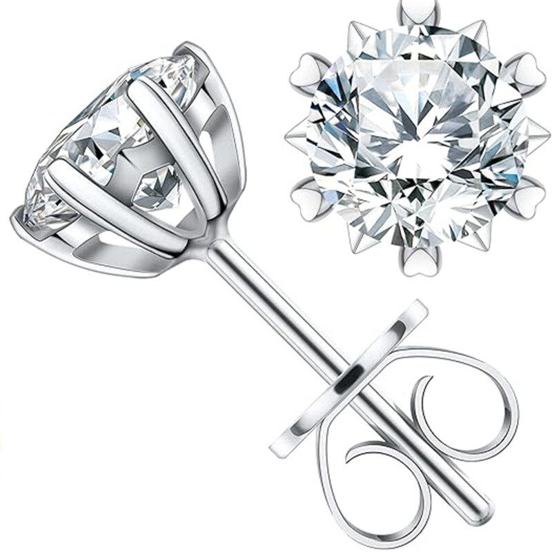 14Kホワイトゴールド ラウンドカット モアッサナイト スタッドピアス-1