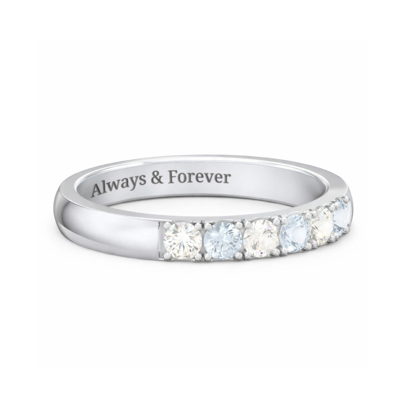 14K White Gold Round Cut Personalized Birthstone Ring-18