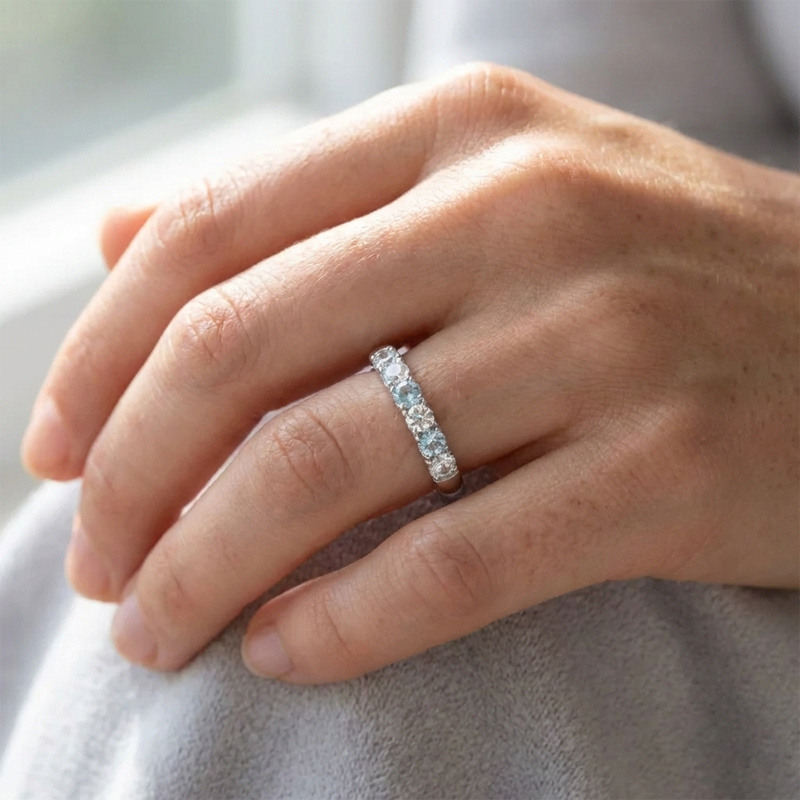 14K Weißgold-Rundschliff-Personalisierter Geburtssteinring-2