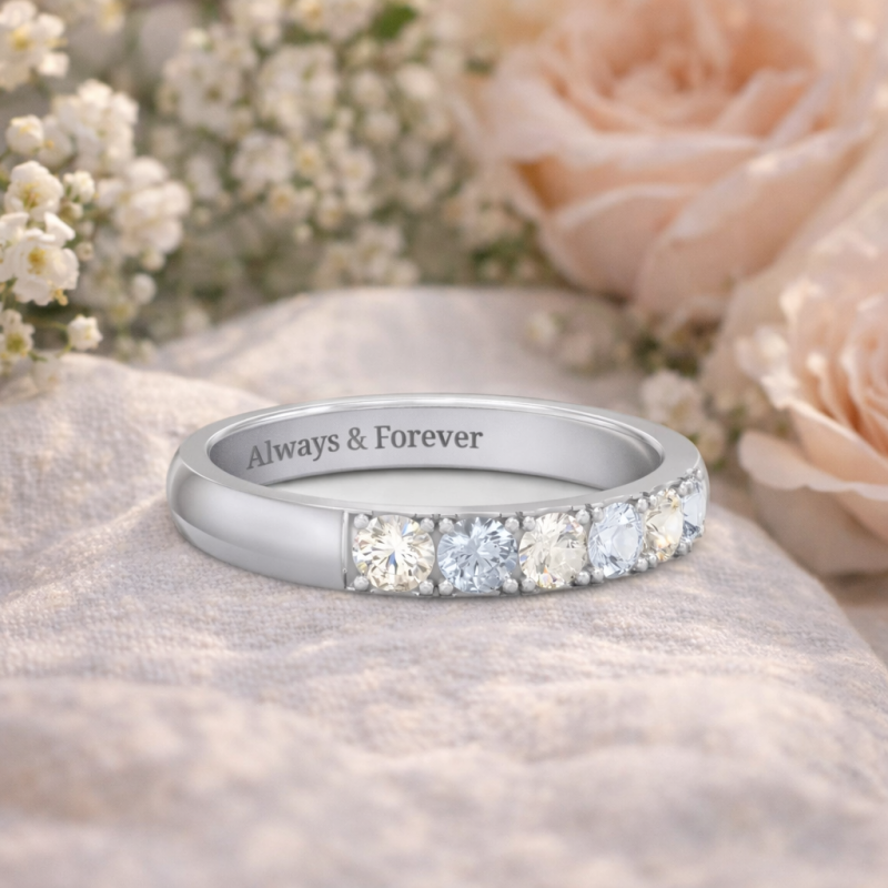 14K Weißgold-Rundschliff-Personalisierter Geburtssteinring-3