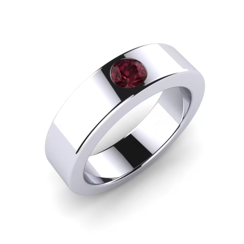 Bague pour homme en or blanc 10K avec rubis taillé rond-3