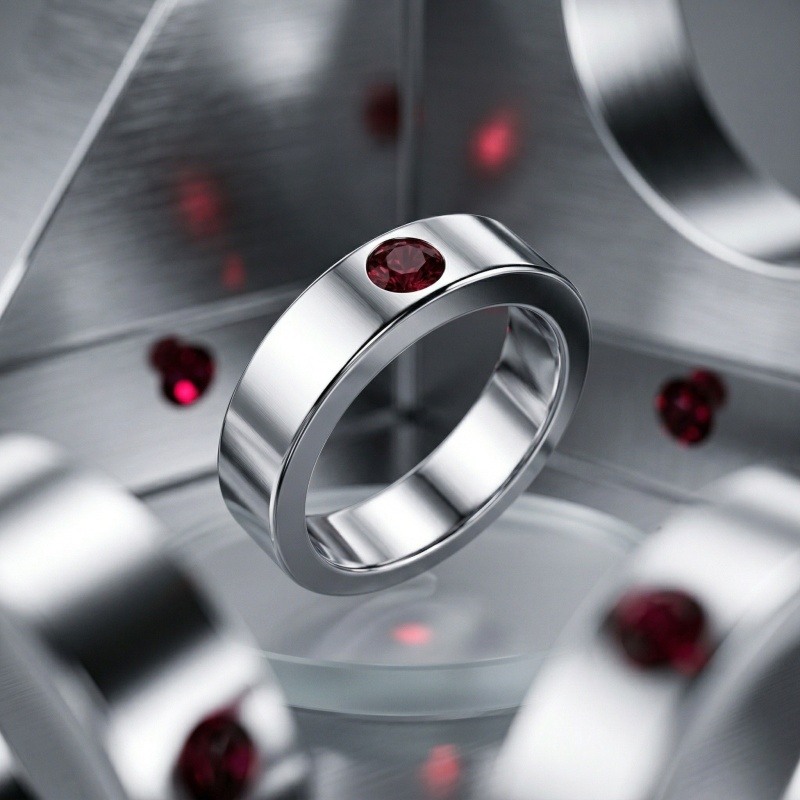 Bague pour homme en or blanc 10K avec rubis taillé rond-3
