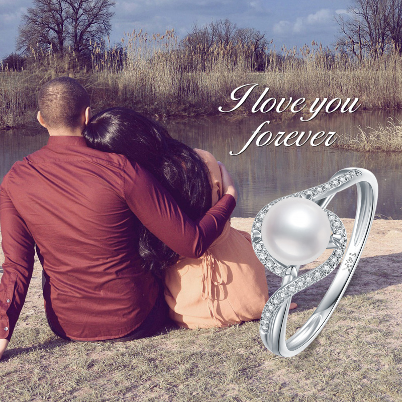 خاتم زفاف مخصص من الذهب الوردي عيار 18 قيراطًا مرصع بالألماس واللؤلؤ بقطع دائري-5