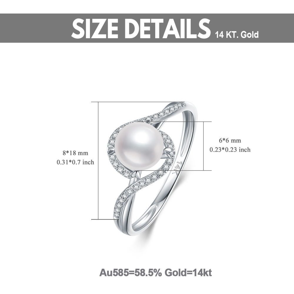 10K White Gold Round Shaped Diamond & Pearl Custom Wedding Ring 3EX IGI Certified-6