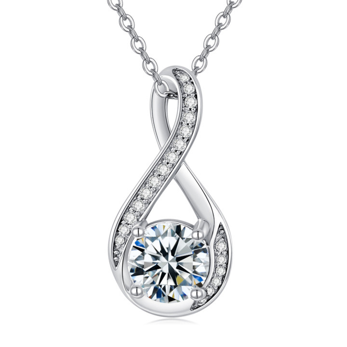 14K White Gold Round Moissanite Infinity Symbol Pendant Necklace-1