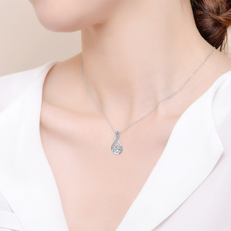 Colar com pendente redondo de moissanita símbolo do infinito em ouro branco 14K-2