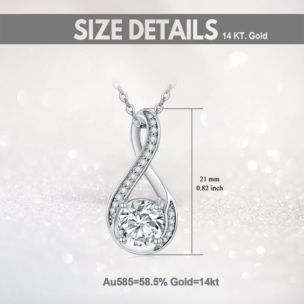 Collier avec pendentif symbole de l'infini en or blanc 10 carats et moissanite ronde-6
