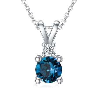 10K White Gold Round Moissanite With Topaz Round Pendant Necklace For Women-42