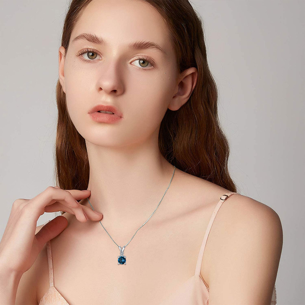 10K White Gold Round Moissanite With Topaz Round Pendant Necklace For Women-2