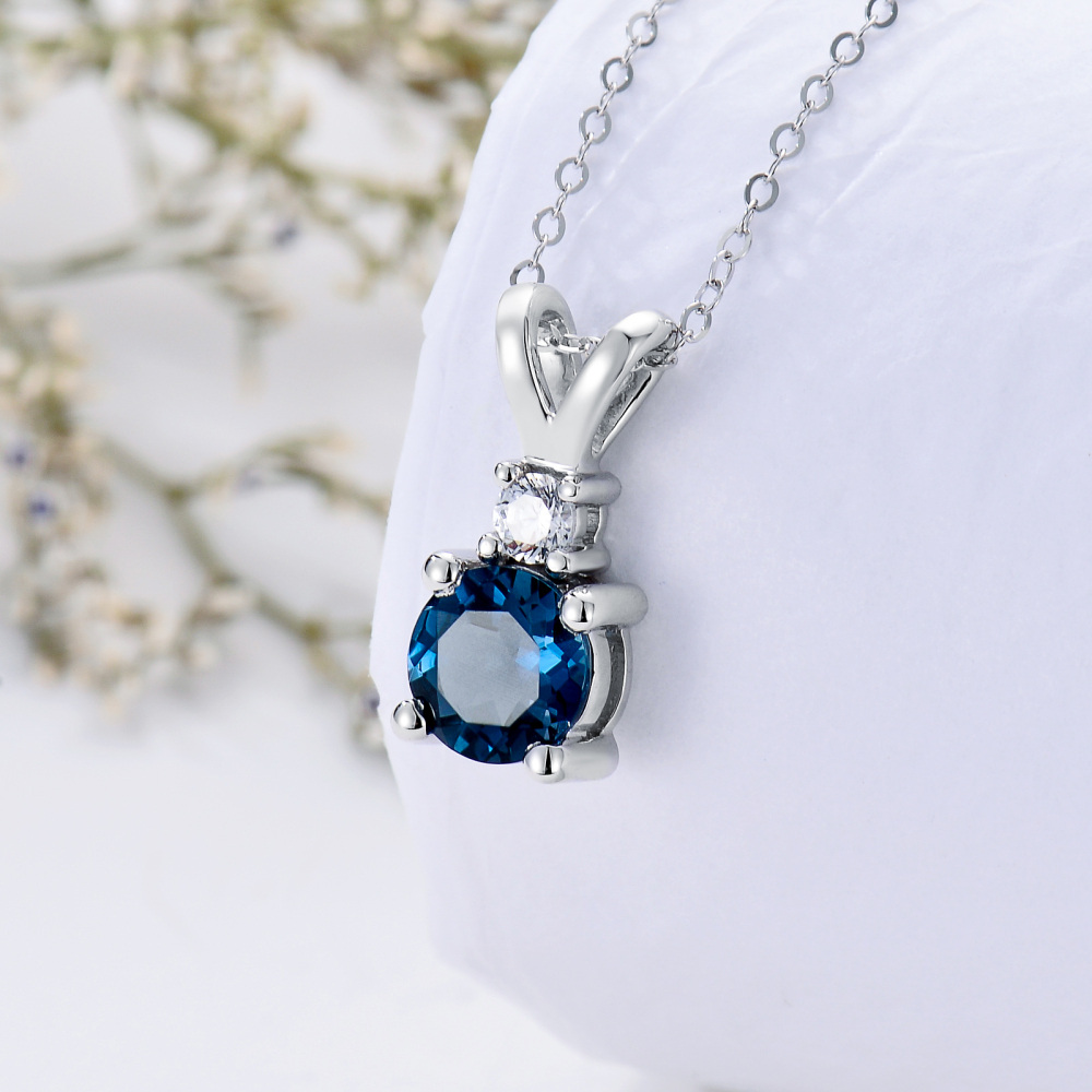 10K White Gold Round Moissanite With Topaz Round Pendant Necklace For Women-3