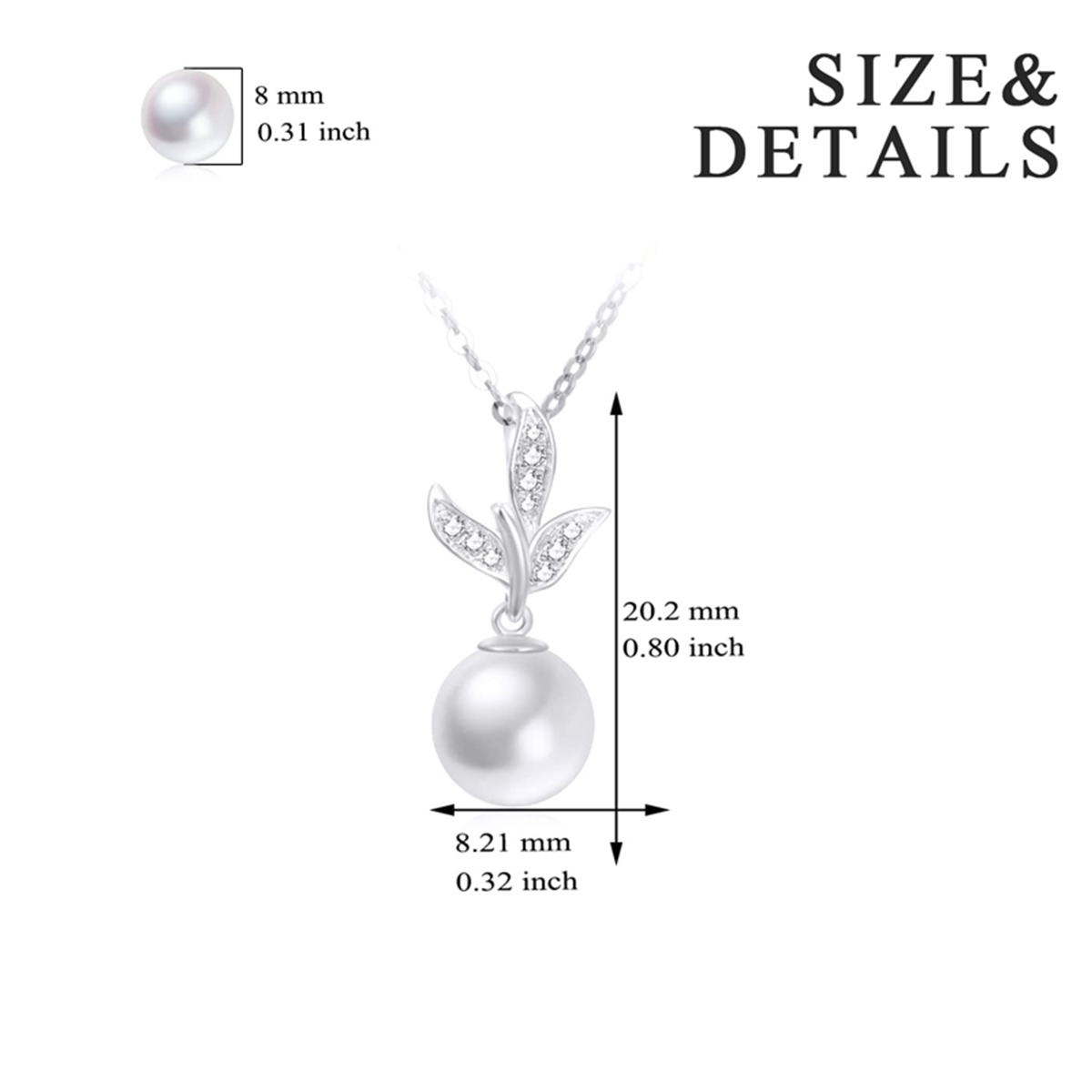 10K White Gold Round Pearl Leaves Necklace for Women-4