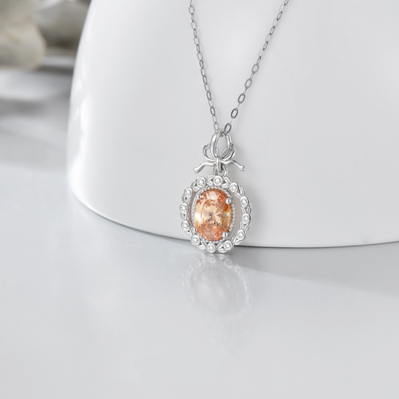 10K White Gold Round Pendant Necklace-3