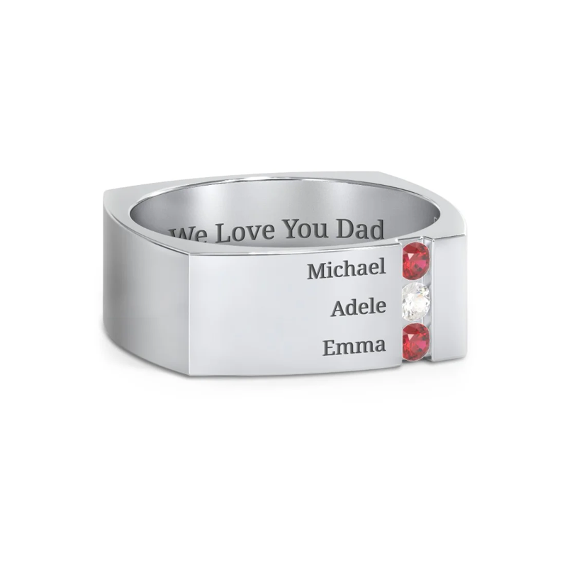 18K White Gold Round Cubic Zirconia Personalized Birthstone & Engraving Birthstone Ring For Women-1