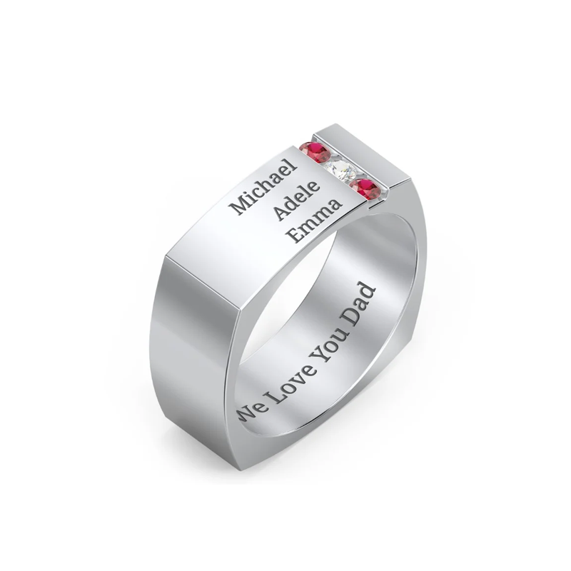 18K White Gold Round Cubic Zirconia Personalized Birthstone & Engraving Birthstone Ring For Women-3