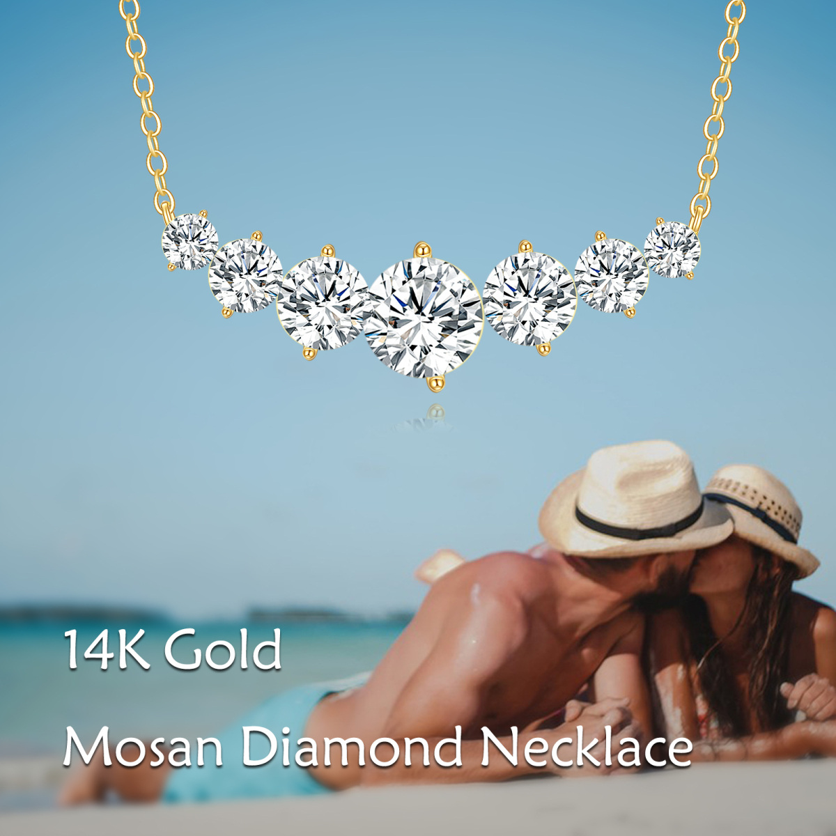 14K Gold 7 Round Moissanite Pendant Necklace-5