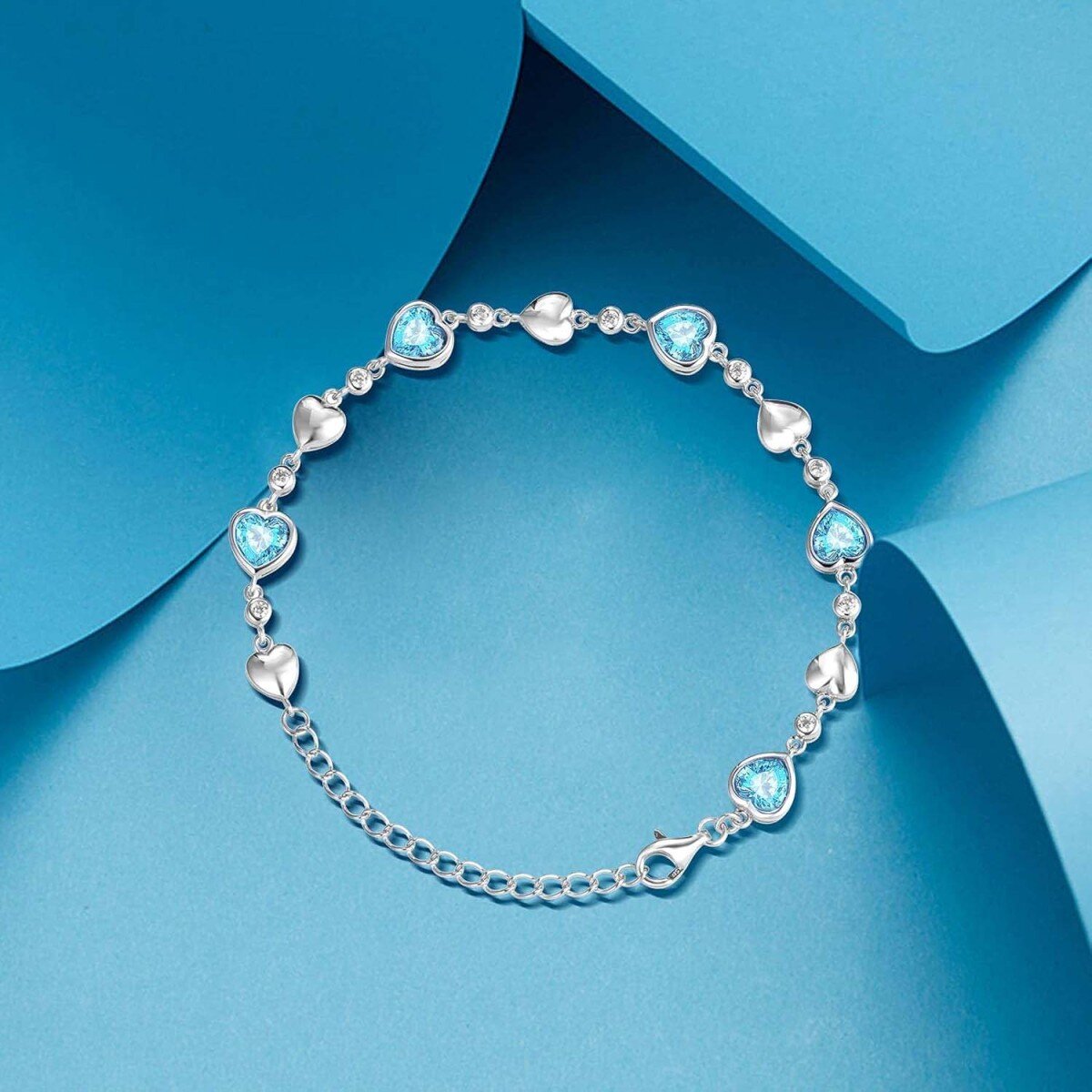 Pulsera de oro blanco de 14 quilates con dije de corazón de rubí y piedras preciosas-3