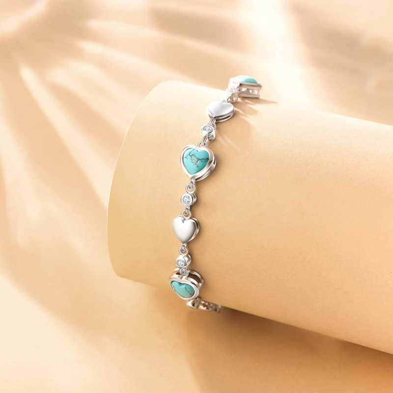 10K White Gold Ruby Heart Charm Bracelet Gemstone Bracelets-5