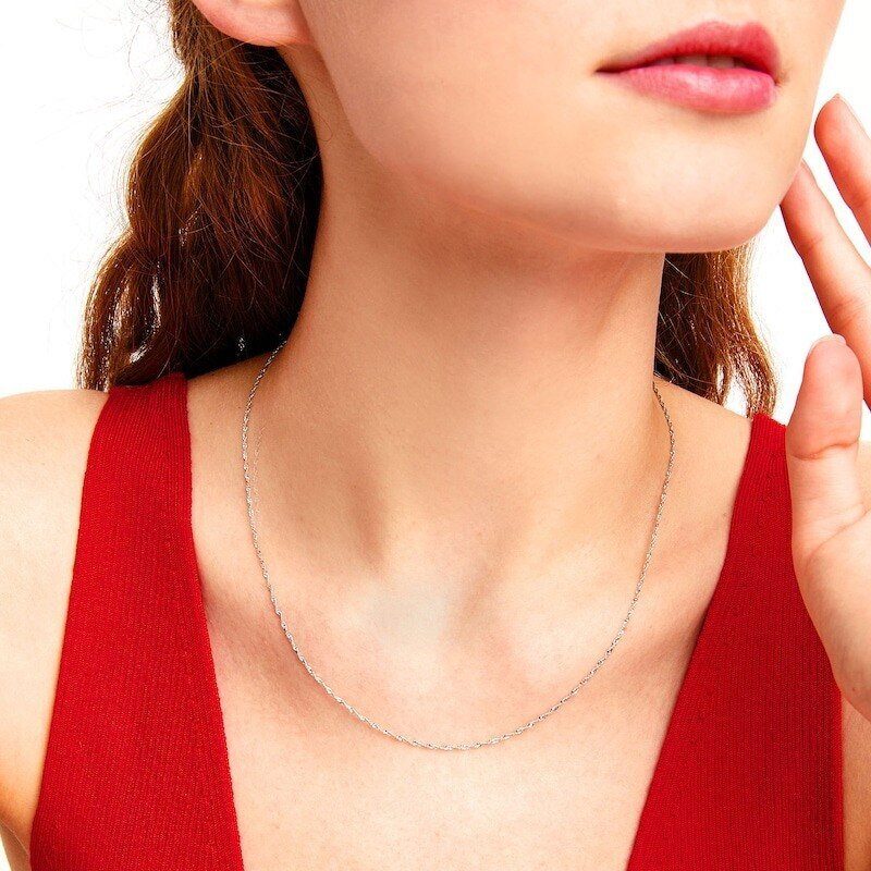 10K White Gold Singapore Chain Necklace 1.2mm-2