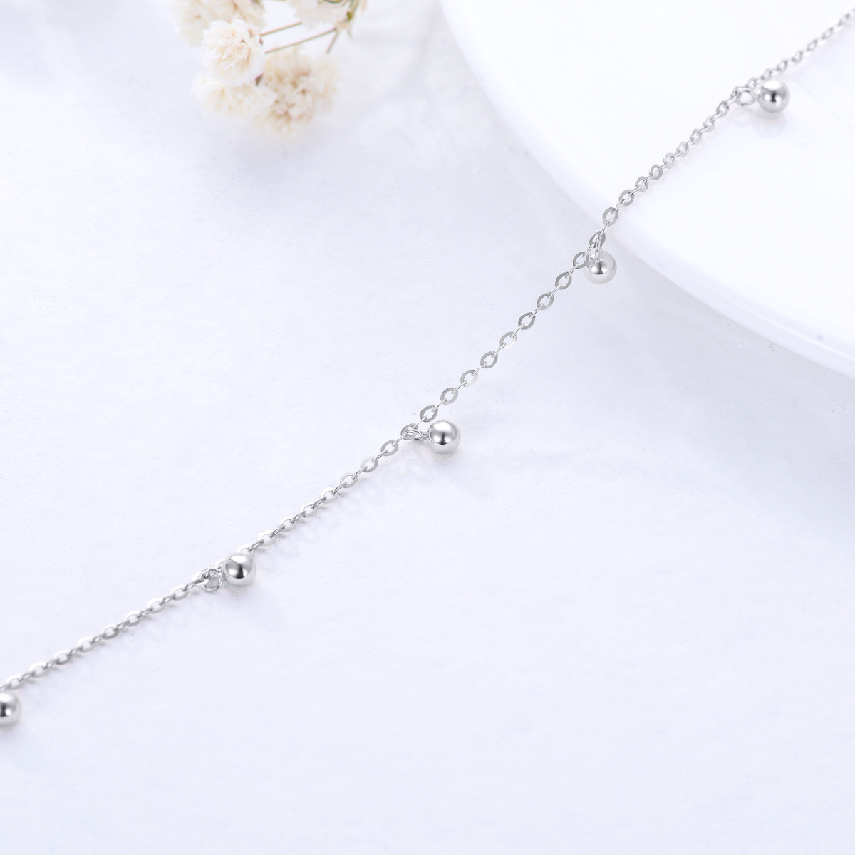 14K White Gold Single Layer Anklet-3